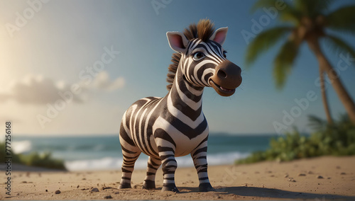 zebra on the seashore  cartoon  illustration.