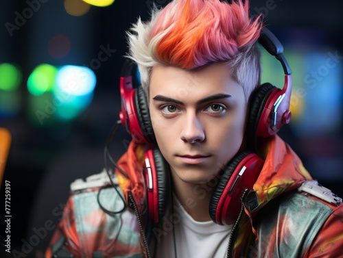 Young Man With Headphones and Mohawk