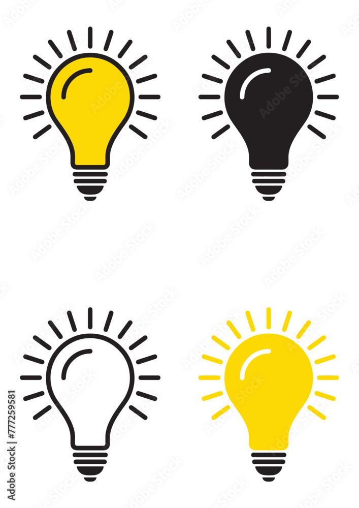 Light bulb with rays shine. Symbol of creativity, innovation, inspiration, invention and idea. Vector illustration Light bulb with rays shine. Symbol of creativity, innovation, inspiration, invention and idea. Vector illustration