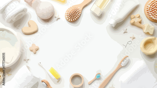 Baby bath accessories and care products on white background