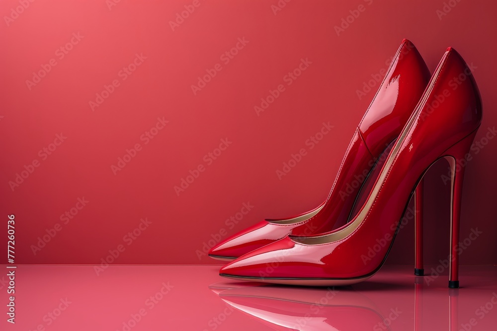 Banner or background with red women's high heel shoes, copy space Banner or background with red women's high heel shoes, copy space
