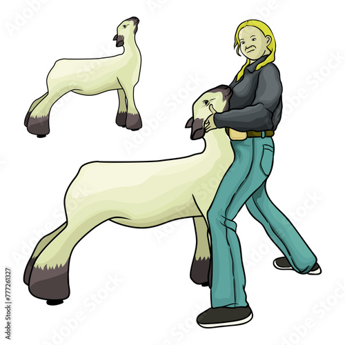 a woman with lamb at a livestockshow vector