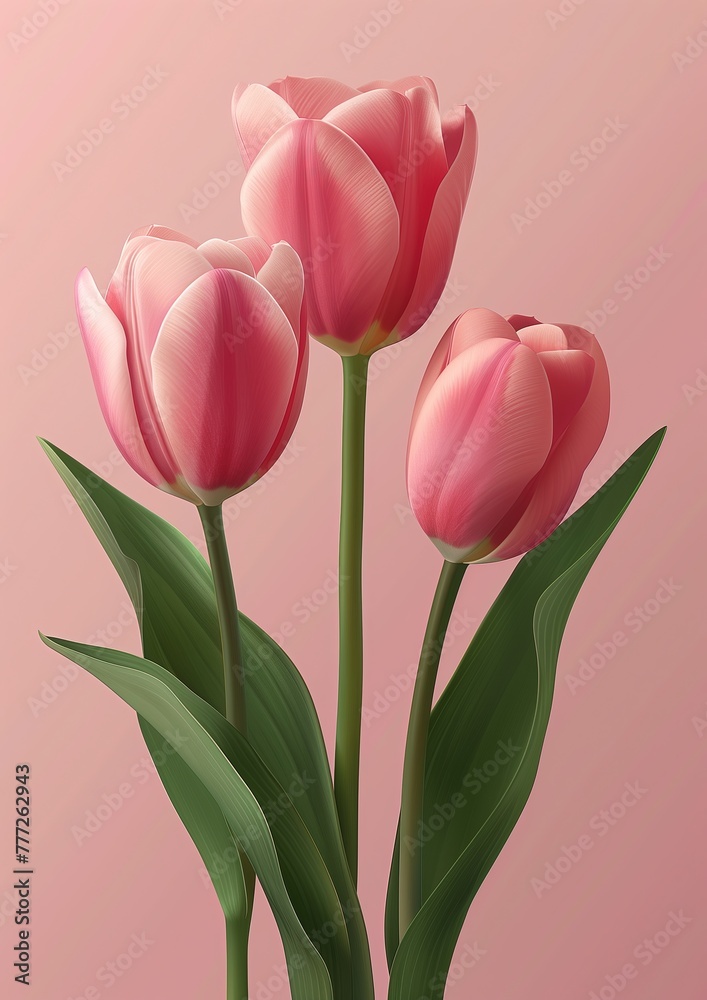 Pink Tulips on Pink Background, Wall Art, Card Template Pink Tulips on Pink Background, Wall Art, Card Template