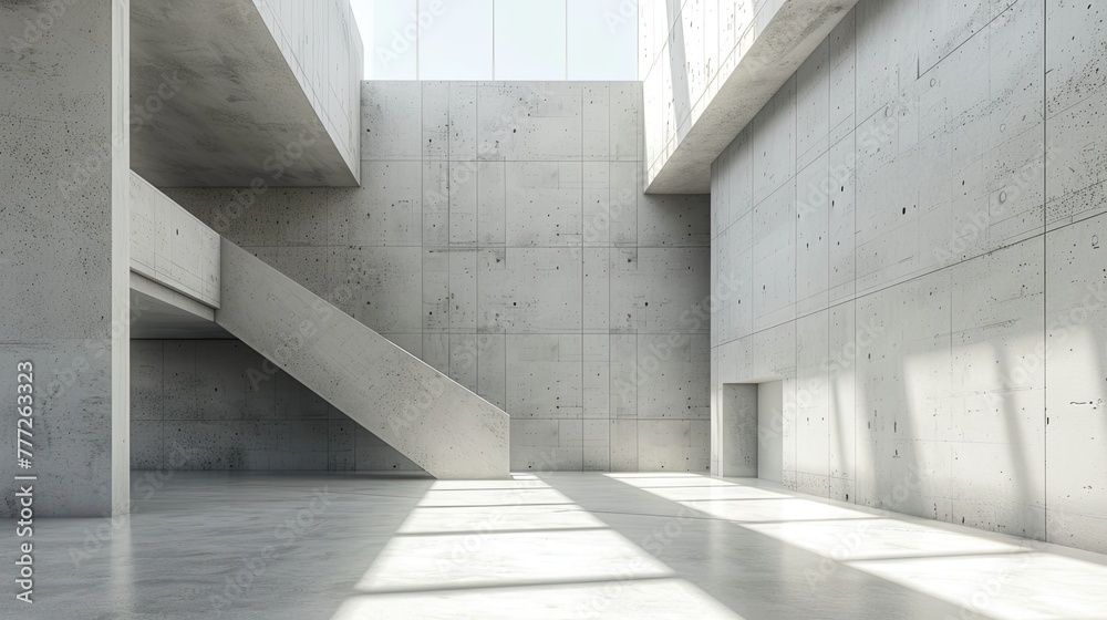 Obraz premium Sunlit concrete interior. Generative AI