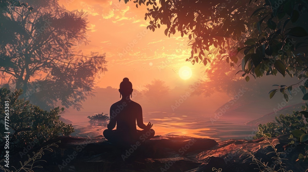 Sunrise meditation. Generative AI