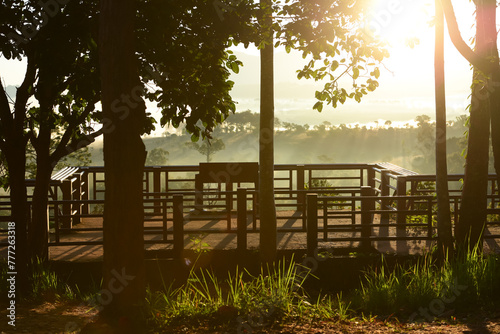 Balcony with warm morning sunrise light