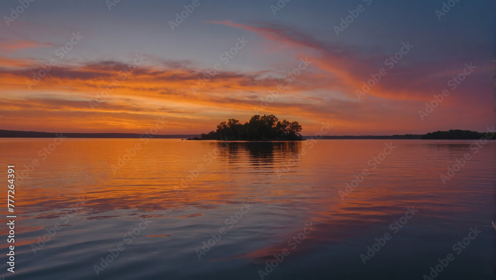 Vibrant hues of orange and pink reflecting on a tranquil body of water, showcasing the beauty of a peaceful evening.