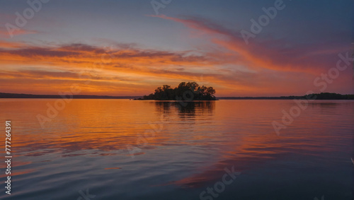 Vibrant hues of orange and pink reflecting on a tranquil body of water  showcasing the beauty of a peaceful evening.