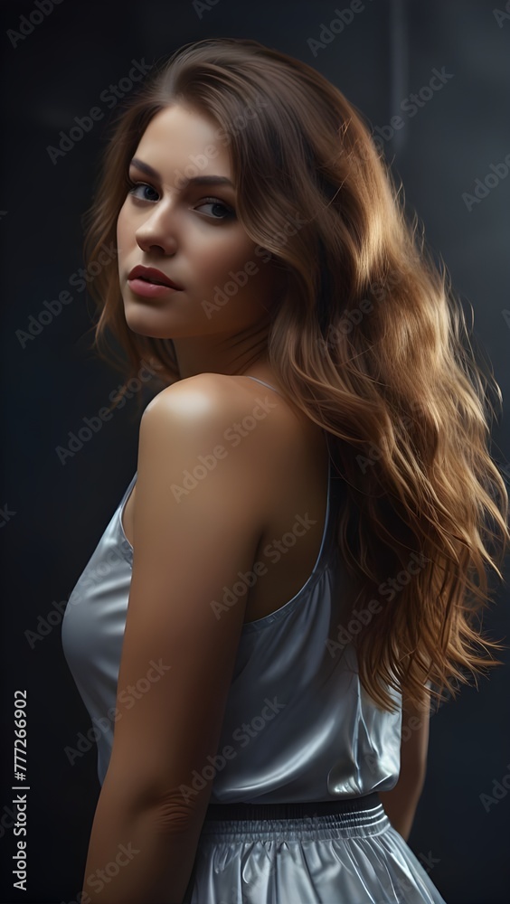 Beautiful Attractive Blonde Woman Closeup Portrait, Alluring in Rain, Fashion Model, Silver Top, Beautiful Body