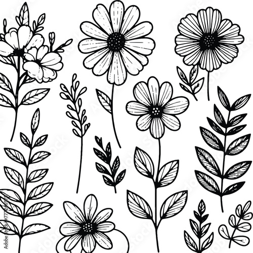 Simple flower coloring page line art black and white Flower logo design