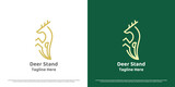 Deer badge logo design illustration. Linear silhouette of standing deer body reindeer elk fawn doe stag hill animal stand badge stamp hunter club. Simple crest modern geometric minimalist icon symbol.
