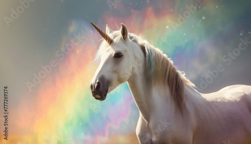 Unicorn and pastel rainbow background 