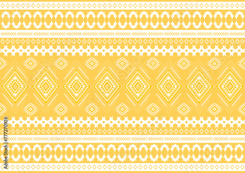 Ikat tribal Indian seamless pattern. Ethnic Aztec fabric carpet mandala ornament native boho chevron textile.Geometric African American oriental tranditional vector illustrations. Embroidery style.