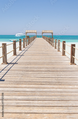 Wooden Pier at Orange Bay Beach coastline of Giftun island  Hurghada  Red Sea  Egypt.