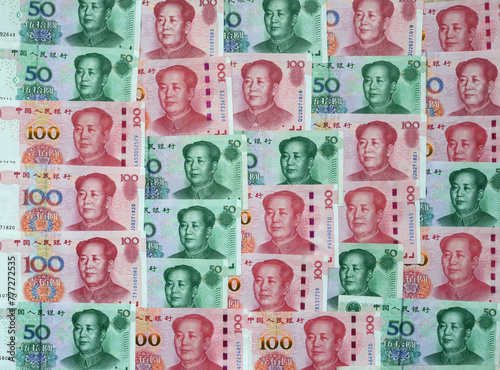 Chinese renminbi (yuan) banknotes close-up photo
