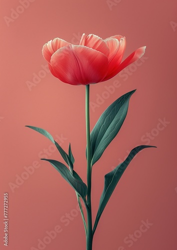 Solitary Red Rose on Pastel Background  Symbol of Love