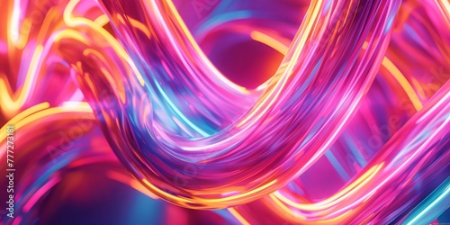 Digital art featuring swirling neon lights in striking pink and blue hues, creating an abstract background