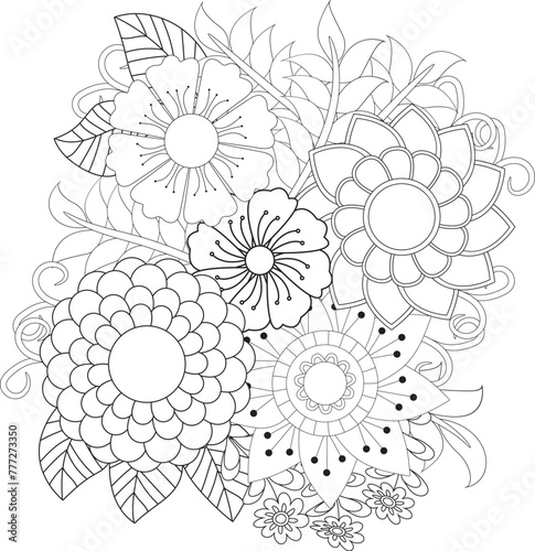 Flower mandala illustration. Oriental pattern, vintage decorative elements Easy mandala kaleidoscope pattern on white background 
Adult coloring page 