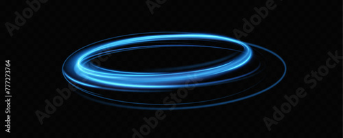 Blue neon ring. Glowing circle. Glow effect. Round light frame. abstract light lines of movement and speedAbstract light lines of movement and speed. light blue ellipse.