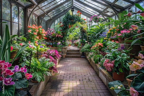 Explore the Wonders of Spring: An Educational Walk Through a Conservatory Garden Filled with Exotic Plants and Flowers © aicandy