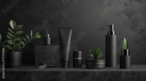 Cosmetic products, black and white packaging, 