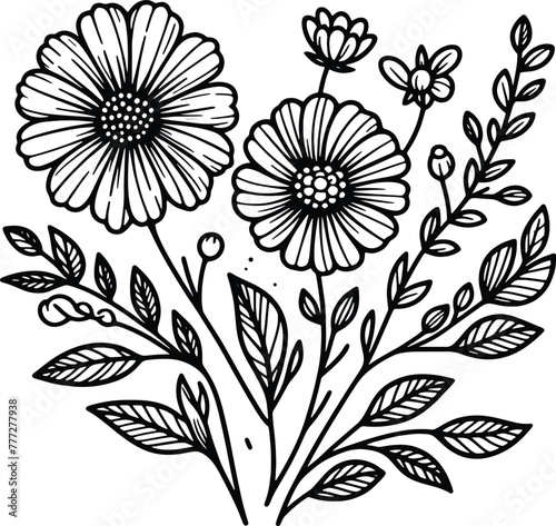 Simple flower coloring page line art black and white Flower logo design