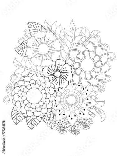 Flower mandala illustration. Oriental pattern, vintage decorative elements Easy mandala kaleidoscope pattern on white background 
Adult coloring page 