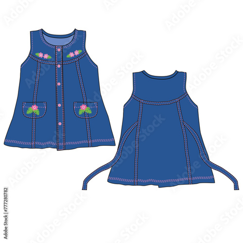  Drawing Of a girls denim frocks flower Sketch Vector art