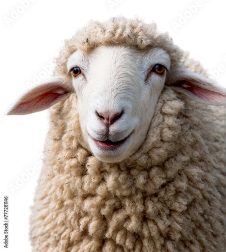 Portrait of a funny sheep isolated on transparent background