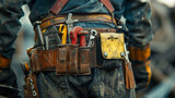 Construction Work, Worker's tool belt with essential hand tools
