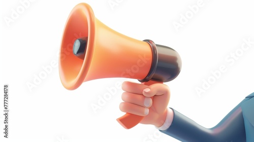 Businessman hand and megaphone - 3d illustration. Isolated on white background. News announcement concept.