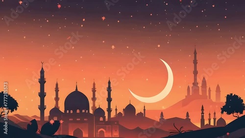 Eid mubarak and ramadan kareem greetings with Islamic celebration, mosque wallpaper background, vector illustration