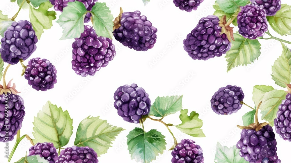A pattern of a painting with purple berries and leaves, AI A pattern of a painting with purple berries and leaves, AI