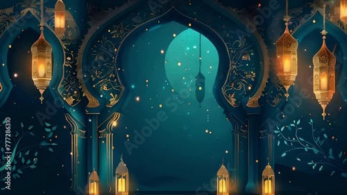 Eid mubarak and ramadan kareem greetings with Islamic celebration, mosque wallpaper background, vector illustration