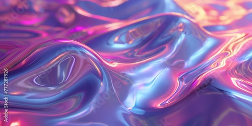 This close-up image features a vivid and abstract representation of iridescent fluid with a play of pink and blue hues