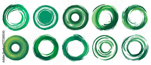 green color brush strokes in circle shape round shapes set vector illustration design element on isolated white background 