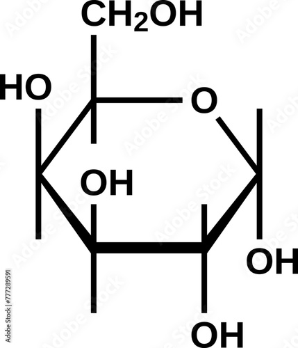 Alpha-galactose cyclic structural formula, pyranose form of D-galactose, vector illustration