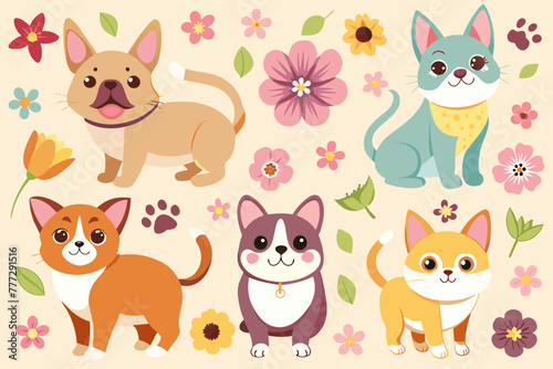 Different poses cats, standing, sitting side view. Set of cute cats clipart vector