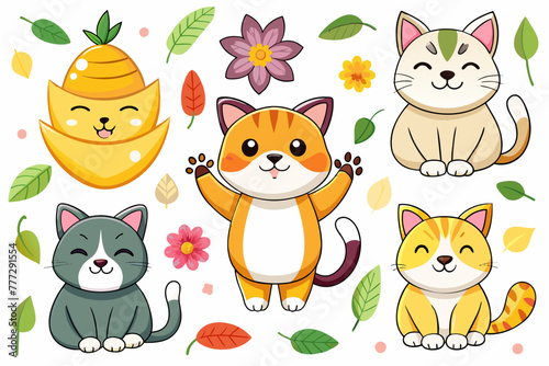 Different poses cats  standing  sitting side view. Set of cute cats clipart vector