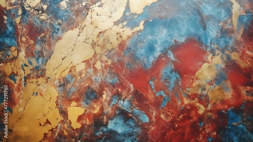 Gold  red  and blue marble background