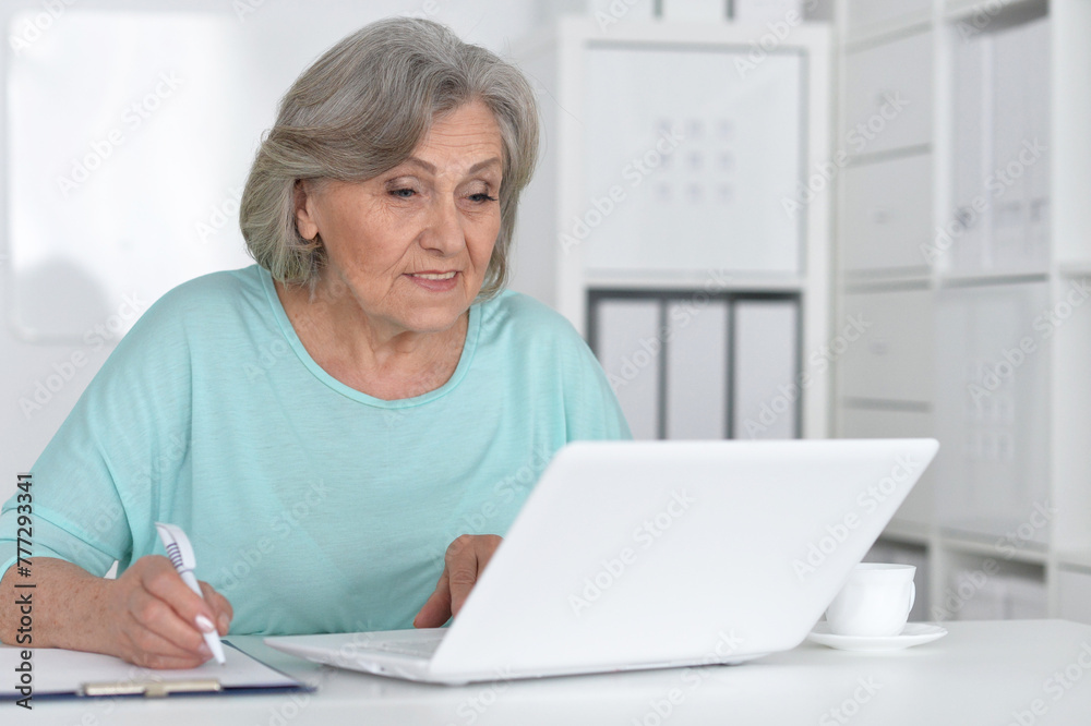 Senior business woman working in office with laptop Senior business woman working in office with laptop
