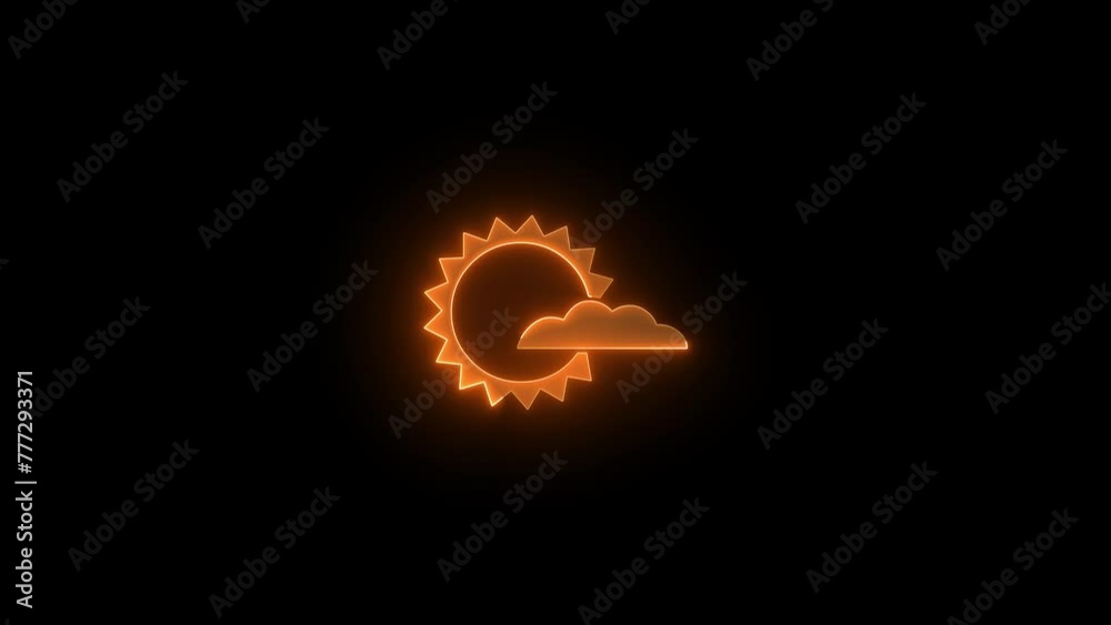 Cloud cover icon glowing neon brown color animation on black background Cloud cover icon glowing neon brown color animation on black background