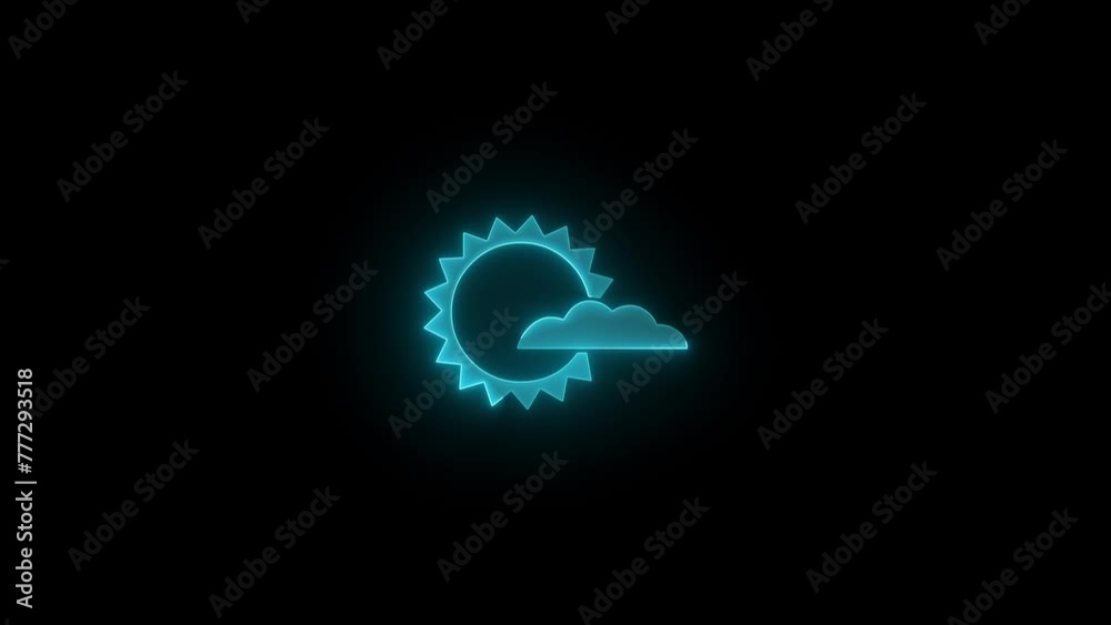 Cloud cover icon glowing neon cyan color animation on black background Cloud cover icon glowing neon cyan color animation on black background
