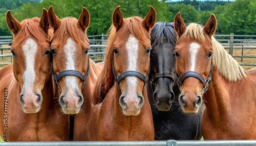 "Majestic Harmony: A Stunning Group of Horses in Nature's Embrace" 
