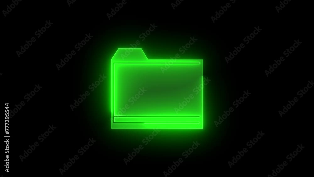 Folders icon glowing neon green color animation on black background Folders icon glowing neon green color animation on black background