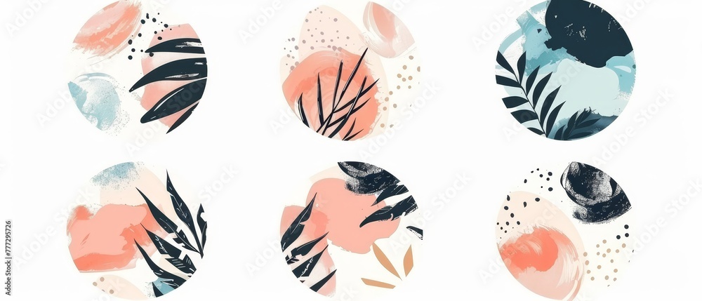 The Seafood icons set are in round, circle flat style. Fish products, marine meals design element on white background. Modern flat hand drawn illustrations.