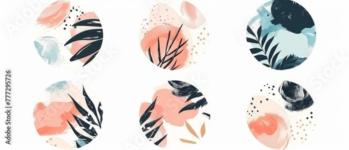 The Seafood icons set are in round, circle flat style. Fish products, marine meals design element on white background. Modern flat hand drawn illustrations.