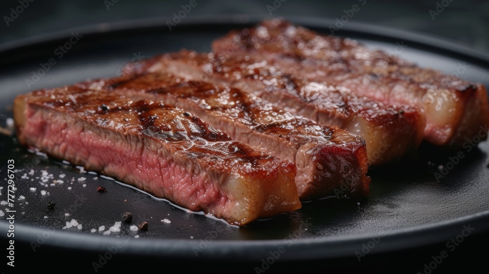 A close up of a steak on top of some salt, AI