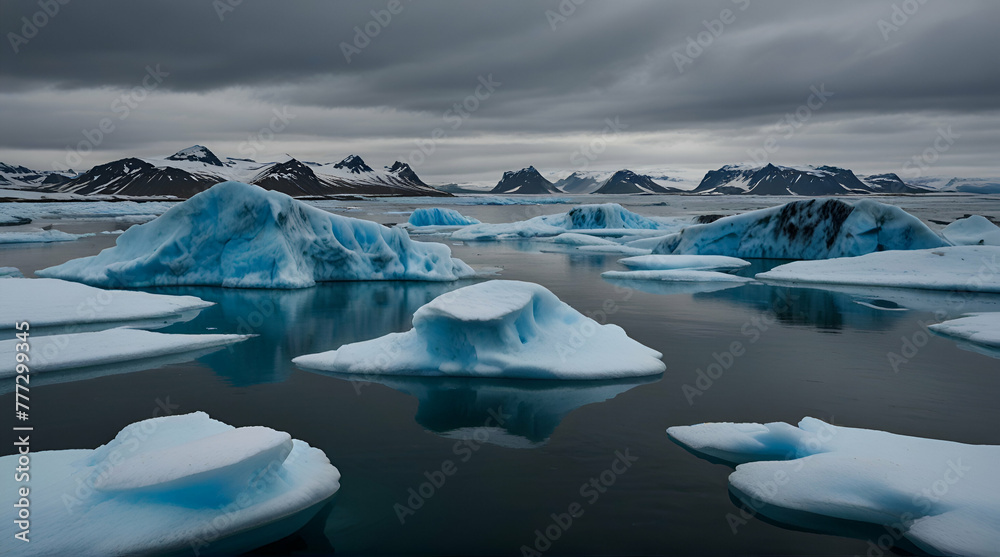 Beautiful blue coloured icebergs in the Jökulsárlón Glacier Lake, Iceland.generative.ai - obrazy, fototapety, plakaty 