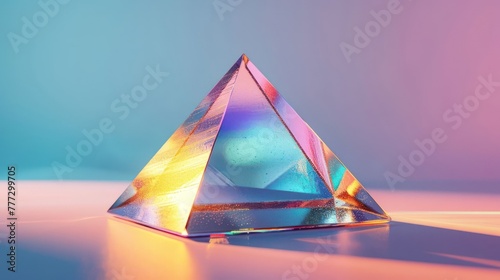 details in a crystal pyramid, showcasing the intricate play of vibrant Synthwave colors on smooth surfaces